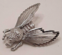 Monet Silver Tone Fly Brooch Pin Vintage - $21.74