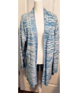 Chicos Sz 3 US L Blue White Knit Open  Cardigan Sweater 100% Cotton Long... - £14.85 GBP