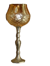TEA LIGHT HOLDER gold glass goblet on tall metal stem  (bdrm) - $5.00
