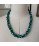 Turquoise Iridescent Glass Bead Braided Necklace Magnetic Clasp 24” - $33.96 CAD
