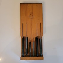 Ekco Stainless Vanadium Knife Block Set of 6 Knives Hanging Wood Holder Vintage - £28.11 GBP