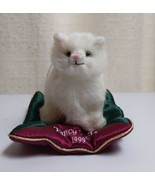 Fancy Feast 1999 Plush White Cat on Satin Pillow Christmas Ornament  4-1/2&quot; - $11.87