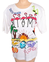 Embellished Flamingo Novelty Tee Shirt Miami Florida South Beach Size M - £6.85 GBP