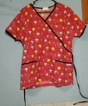 Surgery Medical Uniform Red Christmas Chicks Nursing Scrubs Top Size L Large - $7.68