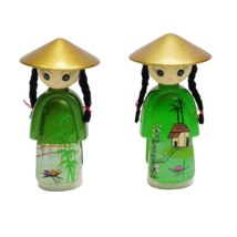 Vintage 2 Vietnam Geisha Girl Dolls Hard Resin Figurine Trinket Decor Ab... - $24.49