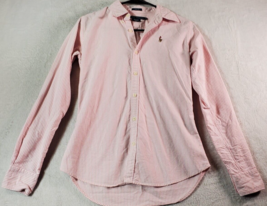 Ralph Lauren Shirt Women Size 0 Pink White Cotton Long Sleeve Collar Button Down - £12.25 GBP