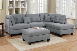 Aberdeen 3-Pieces Sectional Sofa with Ottoman Upholstered in Linen-Like ... - $1,186.02