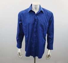 Eurico Carlucci Men&#39;s Blue Striped Button Up Dress Shirt Size 17 Polyester Blend - £7.78 GBP