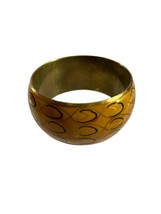 Painted Brass Bracelet Bangle Gold Color Black Abstract 1.5&quot; Wide 3&quot; Across - $18.81
