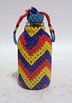 African Hand Beaded Glass Bottle w/cork Vintage 1950&#39;s Red-Blue-Yellow 3... - $195.03