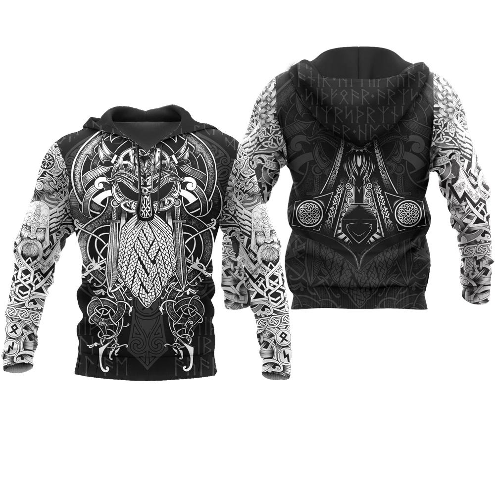 Vis - Odin Tatoo 3D Printed Mens Hoodie  Streetwear Autumn Hooded  Unisex Casual - £107.97 GBP
