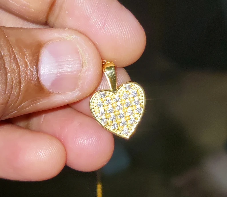  1Ct Round Lab-Created Diamond Heart Love Theme Pendant 14K Yellow Gold ... - $149.99