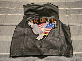 Leather FMC Harley Motorcycle Vest &quot;Live To Ride&quot; Patch sz 54 Black - $844.69 MXN