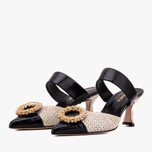 The Valencia Black & Cream Jewel Heel Women's Mule Sandal image 2