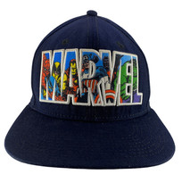 Marvel Avengers Flat Brim Adjustable Snapback Hat Navy Blue Wool Blend - £3.75 GBP