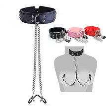 New Leather Choker Collar With Nipple Breast Clamp Clip Chain BDSM Bonda... - $4.46