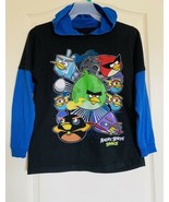 Angry Birds Boys Blue&amp; Black 2-Tone Long Sleeve Hoodie Size 10/12  - £12.48 GBP
