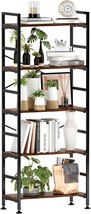 Cosystar 5-Tier Adjustable Tall Bookcase, Rustic Wood And Metal Standing - £113.09 GBP