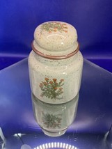 Takahashi Otagiri Speckled Canister W/Lid Flowers Herbs 5.5&quot; Tall 4&quot; Wide - $14.85