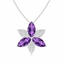 ANGARA Amethyst and Diamond Trillium Flower Pendant in 14K Solid Gold | 18&quot;Chain - £1,265.24 GBP