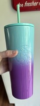 Starbucks Summer 2021 Release Stainless Ombre Teal Purple Blue 24oz Tumbler Cup - £13.62 GBP