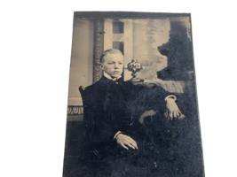 Vintage Tintype Photograph Young Man Posing In Chair 3.5 x 2.2 - £7.71 GBP