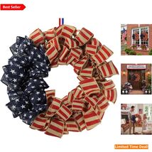 Summer Patriotic Wreath - 23” Burlap Design for Memorial Day &amp; July 4th - $60.34