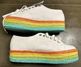 Superga 2790 White Rainbow Stripe Platform Woven Espadrille Shoes-Women’s 8.5 - £32.47 GBP