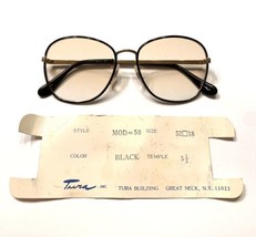Original Vintage Tura MOD 50 Black &amp; Gold Metal Eyeglass Frames - £38.69 GBP