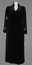 VTG Oscar de la Renta Embroidered Floral Black Velvet Zipper Robe Pockets Wm&#39;s M - £55.14 GBP