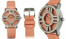 NEW Romilly 14015 Womens Sightseer Crystal Bezel Pink Leather Silver Met... - £31.61 GBP