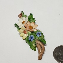 Capodimonte Vintage 3D Pastel Flowers Brooch Pin Porcelain Signed Crown ... - $24.95