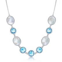 Sterling Silver Round MOP &amp; Blue Topaz Necklace - £231.07 GBP