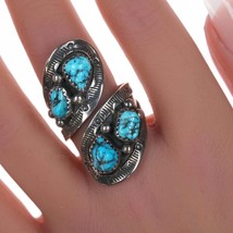 sz8 Vintage Navajo Adjustable sterling ring with turquoise - £118.04 GBP