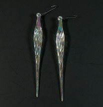 2 Christmas Ornament Icicles Clear iridescent 5.5&quot; Long Twisted Acrylic Vintage - £5.57 GBP