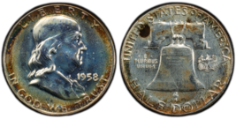 Toned 1958 PR 65 Ben Franklin Half Dollar PCGS Certified Graded Authentic 362 - $118.50