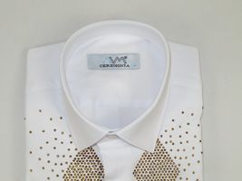 Men CEREMONIA Turkey Shirt 100% Cotton Fancy Rhine Stones #Rio 13 White Slim Fit image 6