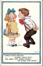 Valentine Artist Signed R.T. Boy and Girl Close your Eyes 1909 Postcard U18 - £7.78 GBP