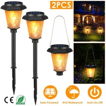 2 Pack Solar Flame Light 12 Led Torch Dancing Flickering Lamp Garden Yard Decor - £29.65 GBP
