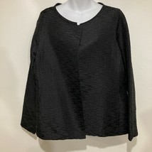 Eileen Fisher M Black Silk Crinkle Pleat Texture Jacket Hidden Snap - £44.89 GBP