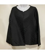 Eileen Fisher M Black Silk Crinkle Pleat Texture Jacket Hidden Snap - £44.84 GBP