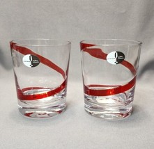 Double Old Fashioned Pier 1 Swirline Red Whiskey Rocks Glasses Lowball Set of 2 - £19.11 GBP