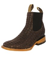 Mens Brown Chelsea Ankle Boots Cowboy Dress Woven Leather Botas Vaquero ... - £135.85 GBP