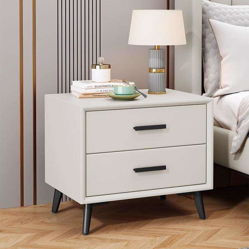 Modern Luxury Double Drawer Bedside Table, White/Grey Wood Narrow Side Table, Le Item image 5
