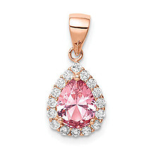 Silver Rose-tone Pink Crystal Center and CZ Teardrop Pendant QP5056 - £24.67 GBP