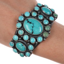 6.5&quot; DB Heavy Native American sterling turquoise cluster cuff bracelet - £780.10 GBP