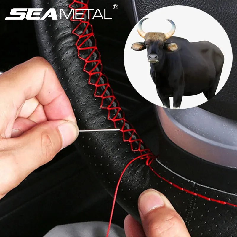 SEAMETAL Genuine Leather Car Steering Wheel Cover with Needles Thread DIY Braid - £11.19 GBP+