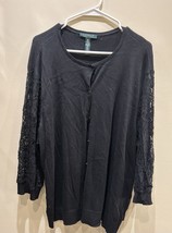 lauren ralph lauren Women Cardigan Black With Lace Sleeve, Size 3X - $24.00