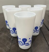 VINTAGE 6 Hazel Atlas Hazelware Blue Cornflower Daisy Milk Glass Tumbler... - $98.99