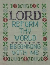 Prayer Serenity Sampler Embroidery Linen Finished Religious Multi Color Vtg - $16.95